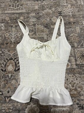 Topshop Cream Smocked Peplum Cami